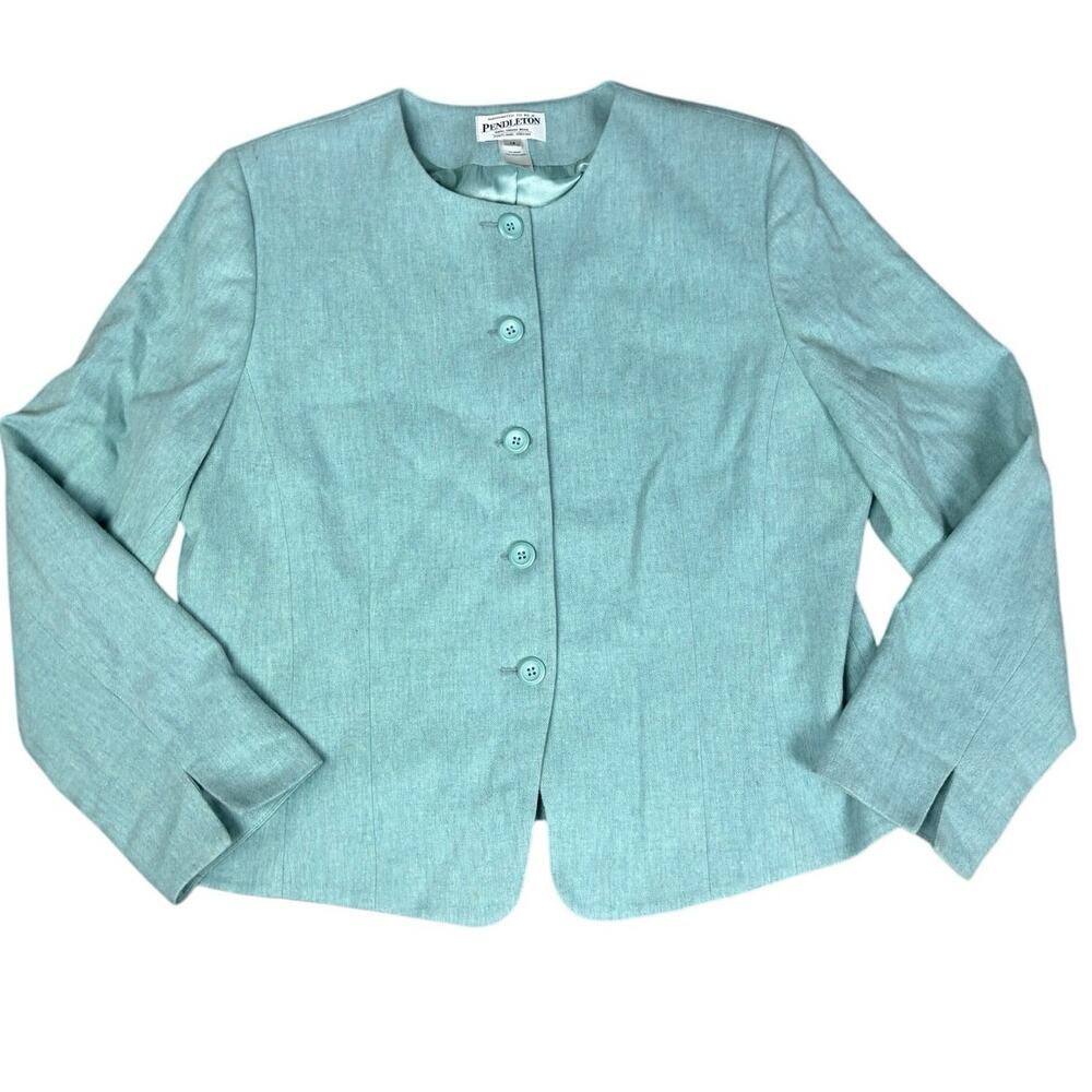 Pendleton 100% Virgin Wool Blazer Jacket Women’s 14 Mint Green Lined Career Coat